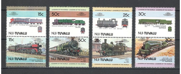 NUI TUVALU 1984 - TRENURI, LOCOMOTIVE - SERIE DE 8 TIMBRE - NESTAMPILATA - MNH / trenuri391